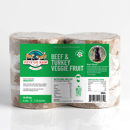 Raw beef and turkey dog food with vegetables and fruit by Pets Go Raw