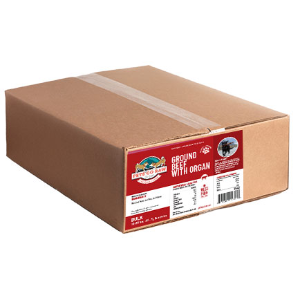 Raw ground beef with organ meat for dogs, high-protein red meat recipe by Pets Go Raw