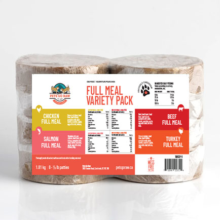 Raw variety full meal dog food with rotating proteins by Pets Go Raw